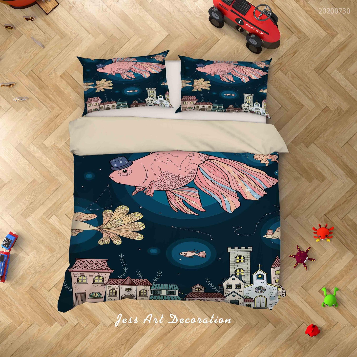 3D Cartoon Floral Carp Villa Quilt Cover Set Bedding Set Duvet Cover Pillowcases LXL 68