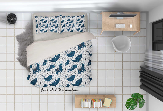 3D Blue Whale Crocodile Mermaid Alpaca Moon Star Quilt Cover Set Bedding Set Duvet Cover Pillowcases SF04