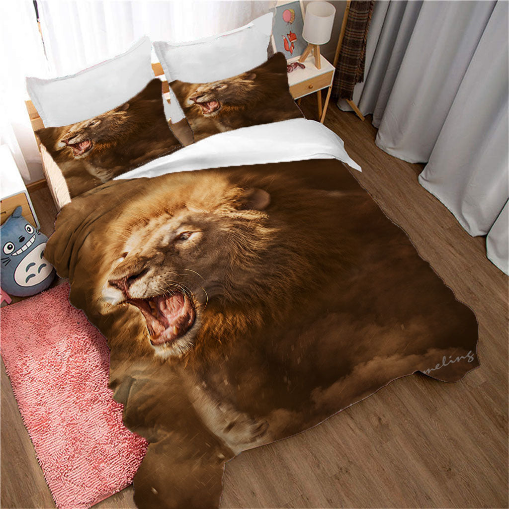 3D Animal Lion Mane Brown Quilt Cover Set Bedding Set Duvet Cover Pillowcases 1120