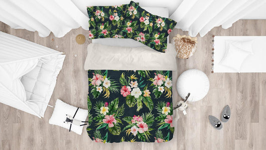 3D Black Watercolor Floral Leaves Quilt Cover Set Bedding Set Pillowcases 01