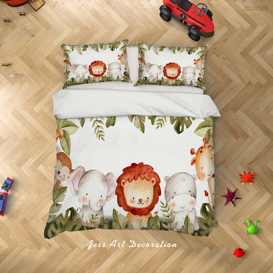 3D Animal Lion Elephant Deer Monkey Quilt Cover Set Bedding Set Duvet Cover Pillowcase 580