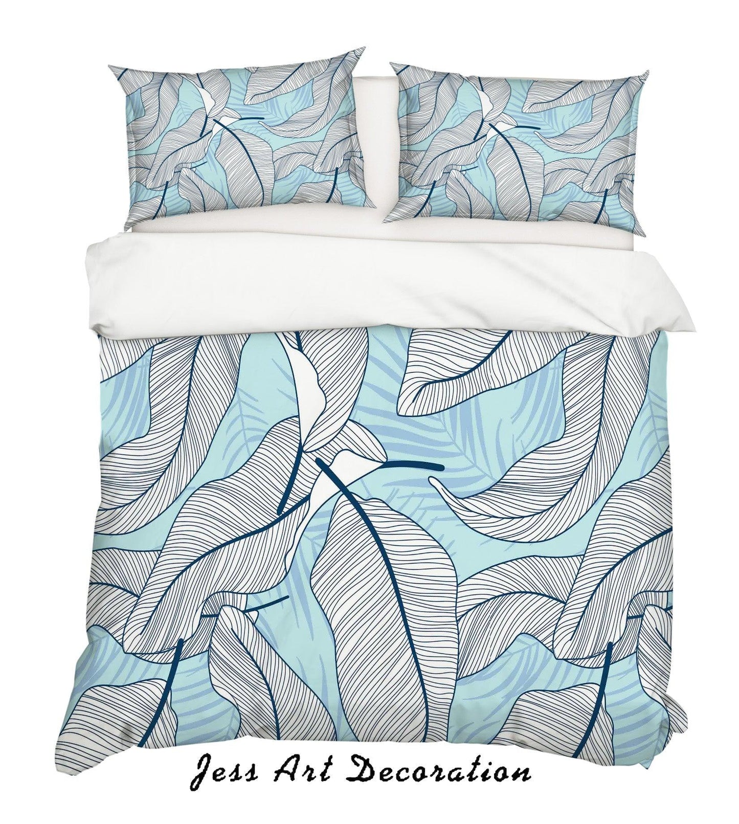 3D Blue Leaves Quilt Cover Set Bedding Set Pillowcases 53