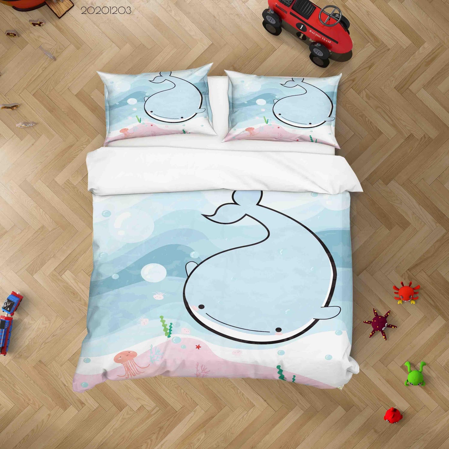 3D Cartoon Blue Ocean Baby Whale Bubble Seaweed Quilt Cover Set Bedding Set Duvet Cover Pillowcases LXL
