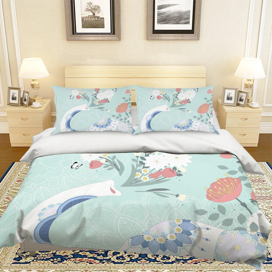 3D Cartoon Elephant Flower Quilt Cover Set Bedding Set Pillowcases 76