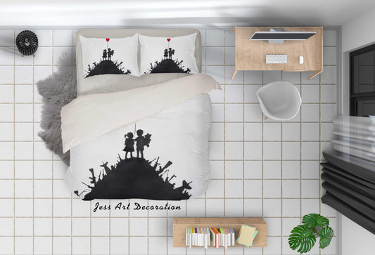 3D Black Banksy Kids Guns Red Heart Quilt Cover Set Bedding Set Duvet Cover Pillowcases  ZY D34