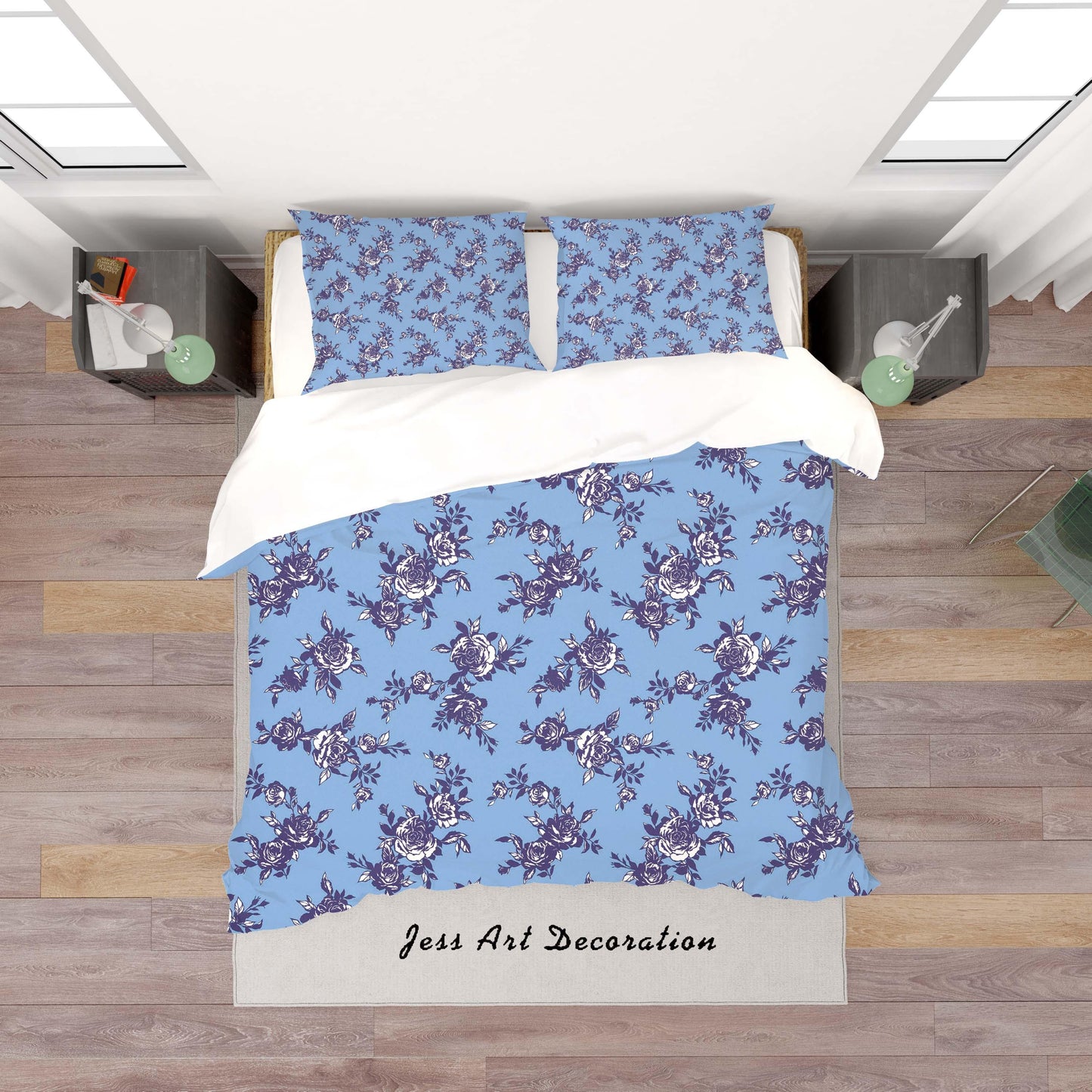 3D Blue Floral Quilt Cover Set Bedding Set Duvet Cover Pillowcases SF132