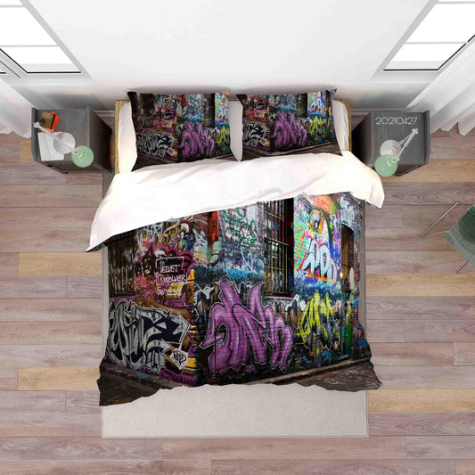 3D Abstract Colored Street Graffiti Quilt Cover Set Bedding Set Duvet Cover Pillowcases 48