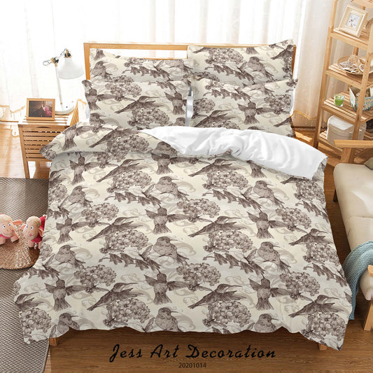 3D Cartoon Bird Flower Pattern Quilt Cover Set Bedding Set Duvet Cover Pillowcases WJ 9690