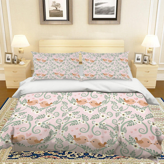 3D Cartoon Leaf Bird Quilt Cover Set Bedding Set Pillowcases 67