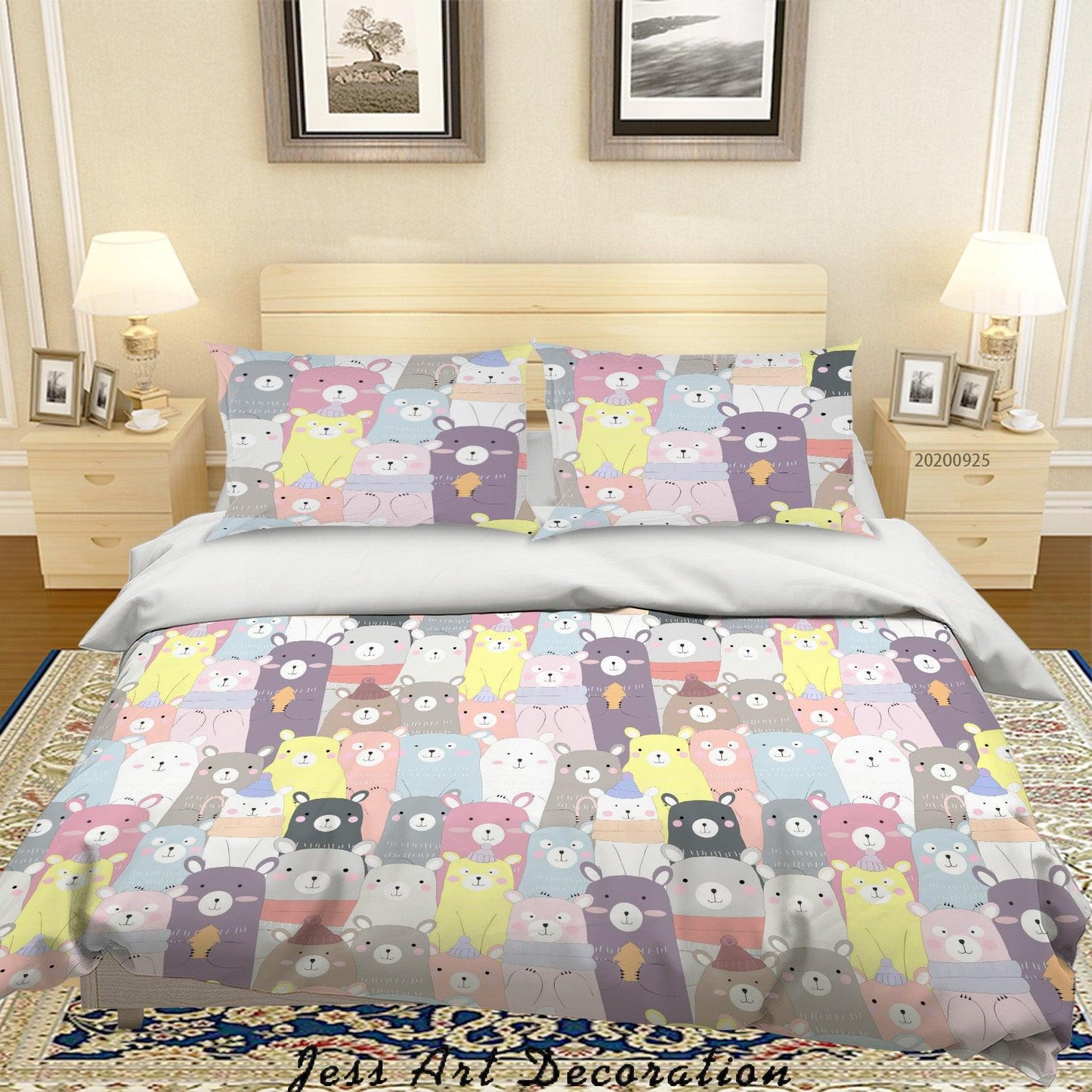 3D Cartoon Animal Bear Quilt Cover Set Bedding Set Duvet Cover Pillowcases WJ 6405
