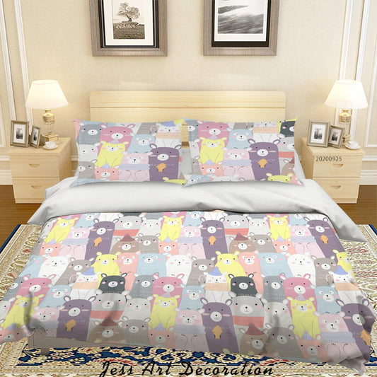 3D Cartoon Animal Bear Quilt Cover Set Bedding Set Duvet Cover Pillowcases WJ 6405