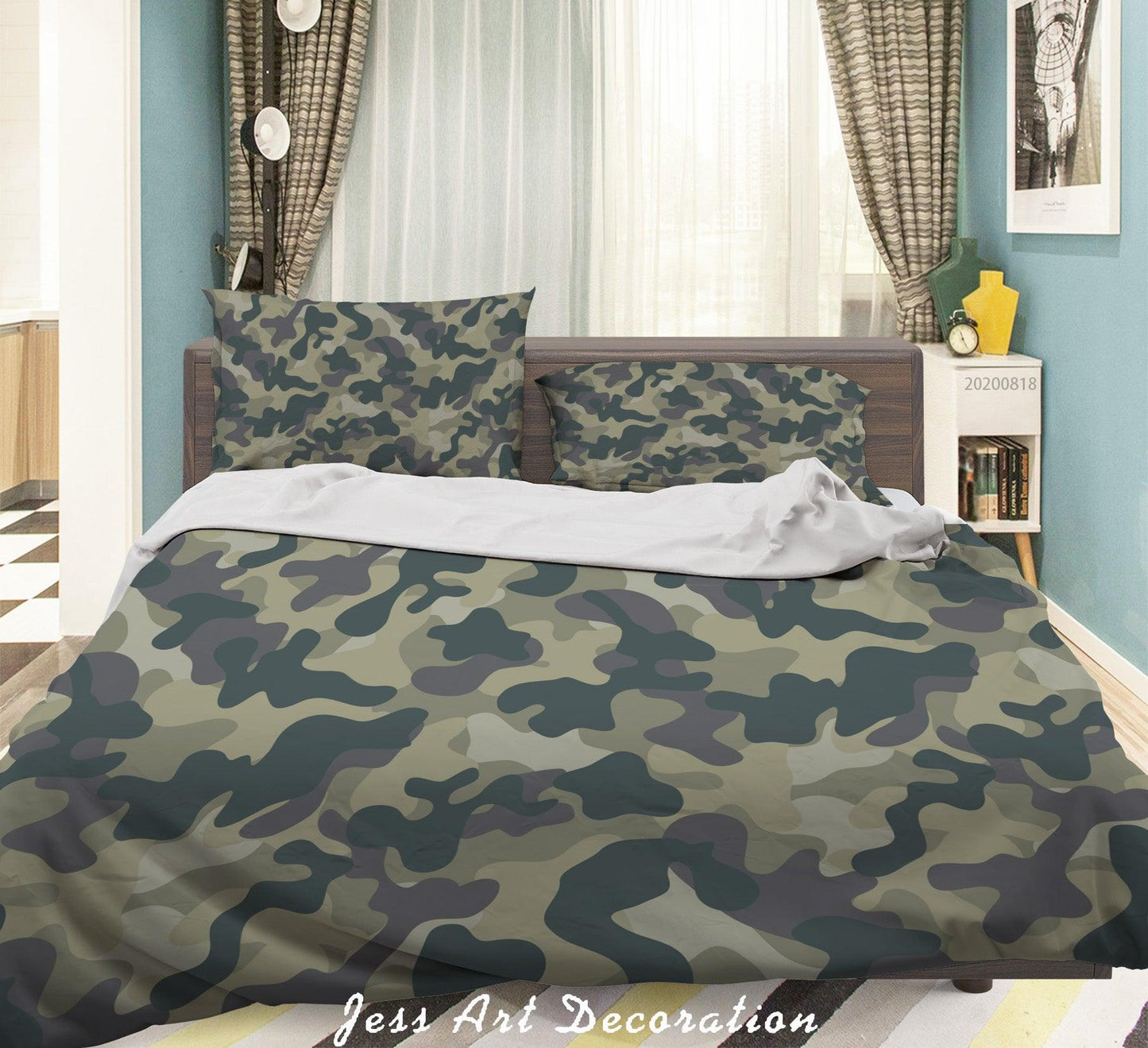 3D Army Green Quilt Cover Set Bedding Set Duvet Cover Pillowcases LXL