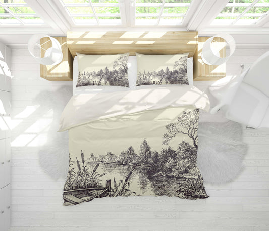 3D Black Sketch River Tree Quilt Cover Set Bedding Set Pillowcases 60