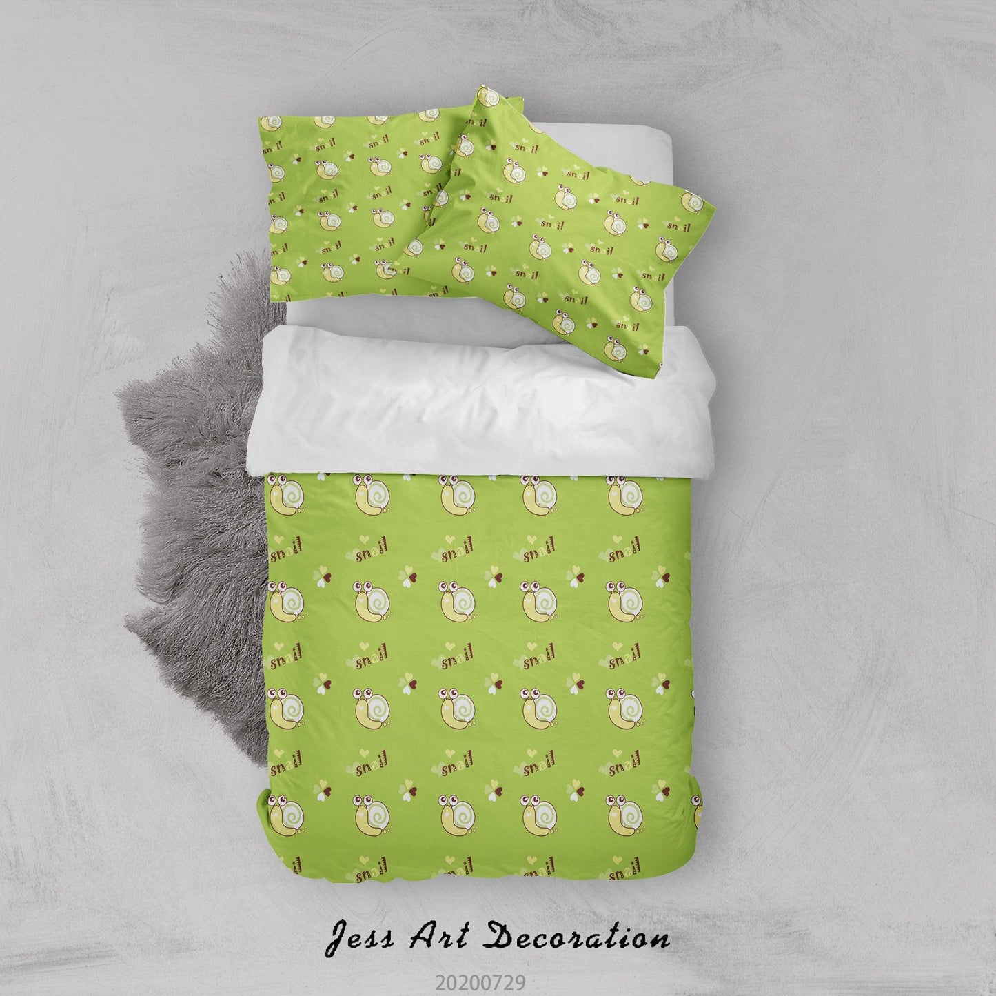 3D Cartoon Green Snail Quilt Cover Set Bedding Set Duvet Cover Pillowcases LXL 173