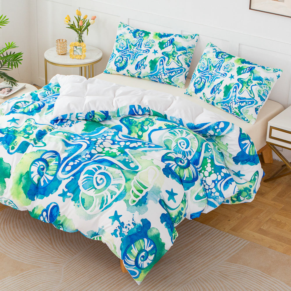 3D Blue Conch Starfish Pattern Quilt Cover Set Bedding Set Duvet Cover Pillowcases 581