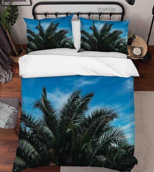 3D Blue Sky Palm Leaf Quilt Cover Set Bedding Set Duvet Cover Pillowcases 148