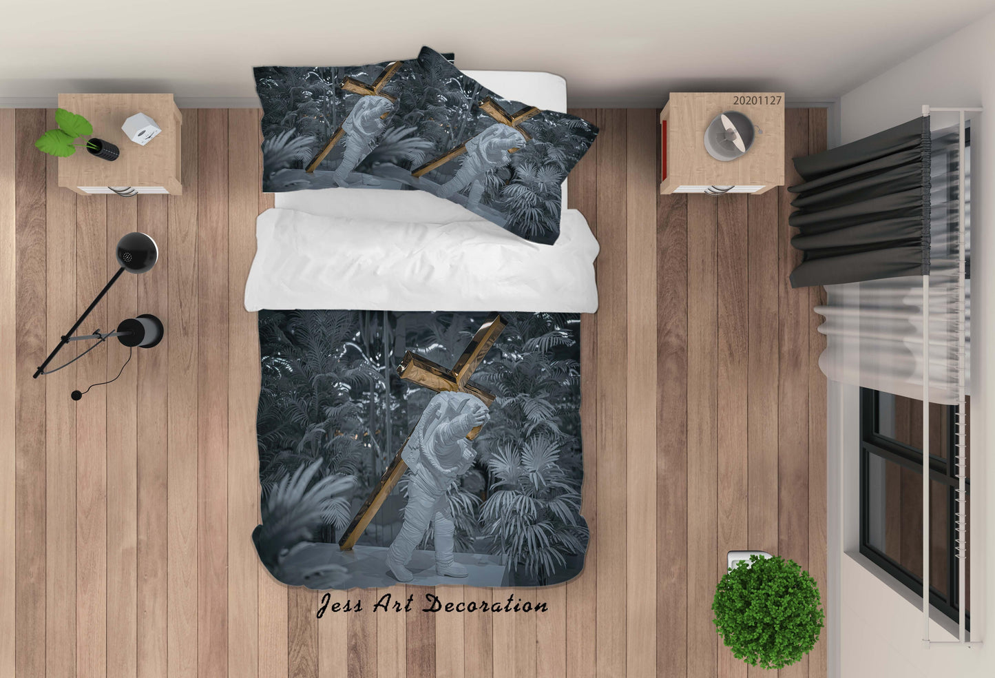 3D Abstract Wooden Cross Grey Plant Quilt Cover Set Bedding Set Duvet Cover Pillowcases LXL