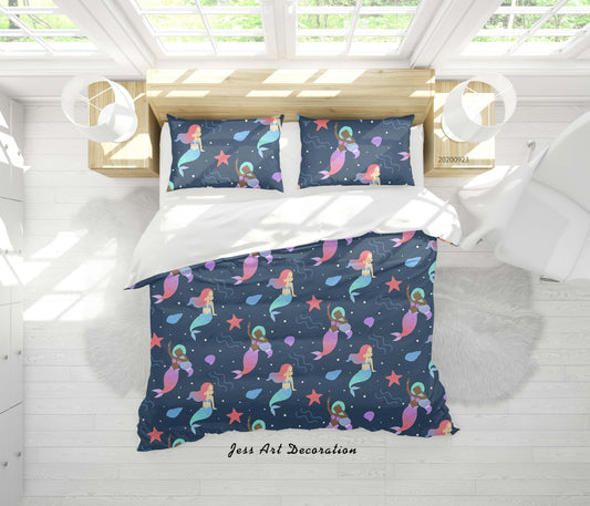 3D Cartoon Colorful Mermaid Pattern Quilt Cover Set Bedding Set Duvet Cover Pillowcases WJ 6305