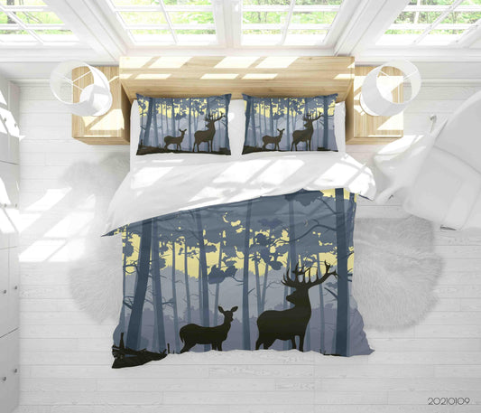 3D Cartoon Green Forest Animal Elk Quilt Cover Set Bedding Set Duvet Cover Pillowcases 49 LQH