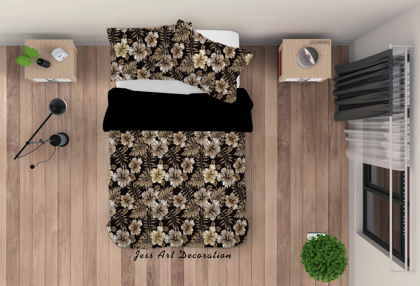 3D Brown Flowers Leaves Pattern Quilt Cover Set Bedding Set Duvet Cover Pillowcases WJ 1409