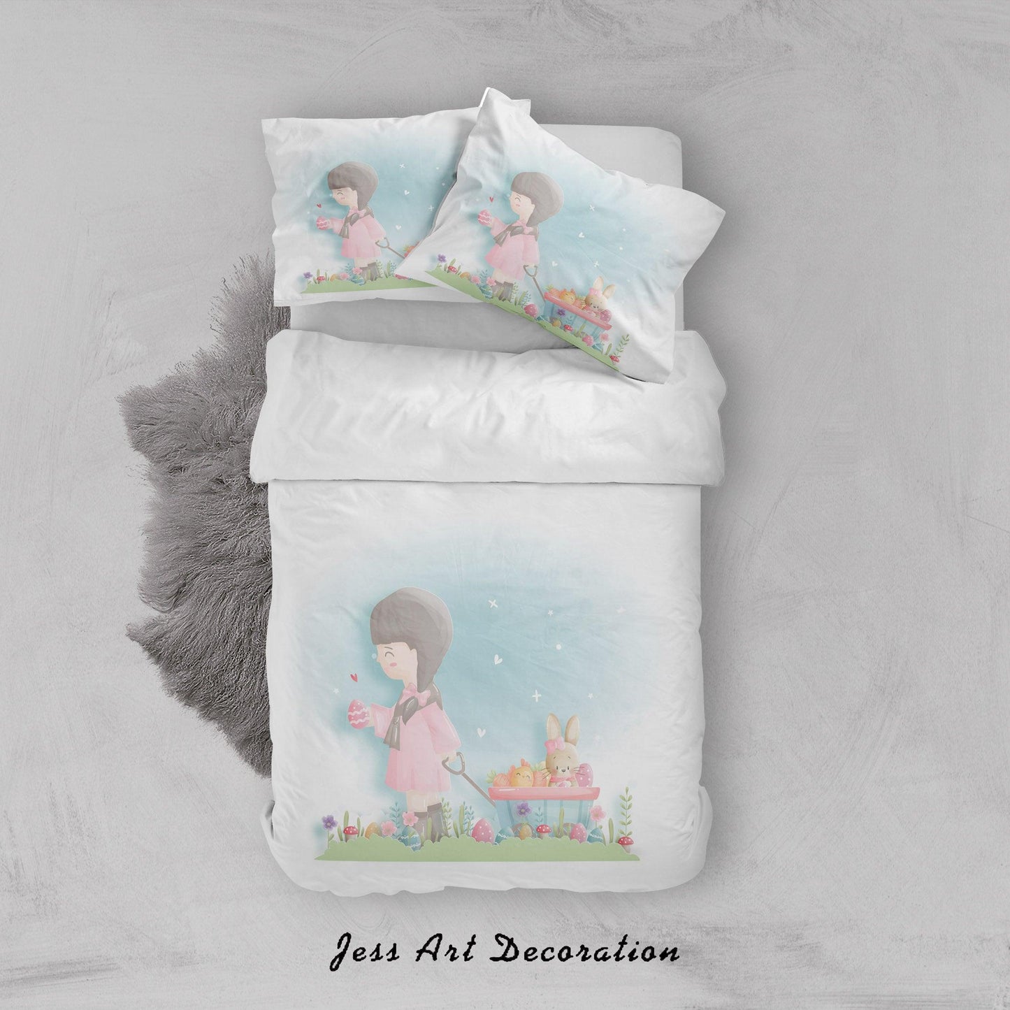 3D Cartoon Girl Rabbit Chick Floral Eggs Quilt Cover Set Bedding Set Duvet Cover Pillowcases SF78