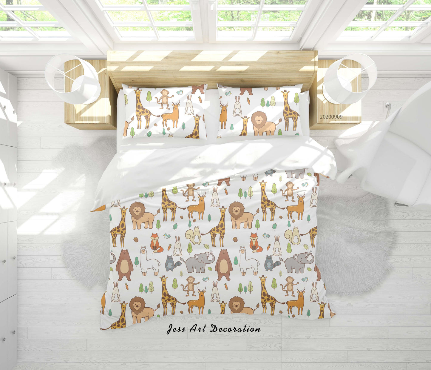 3D Cartoon Animal Lion Giraffe Pattern Quilt Cover Set Bedding Set Duvet Cover Pillowcases WJ 6025