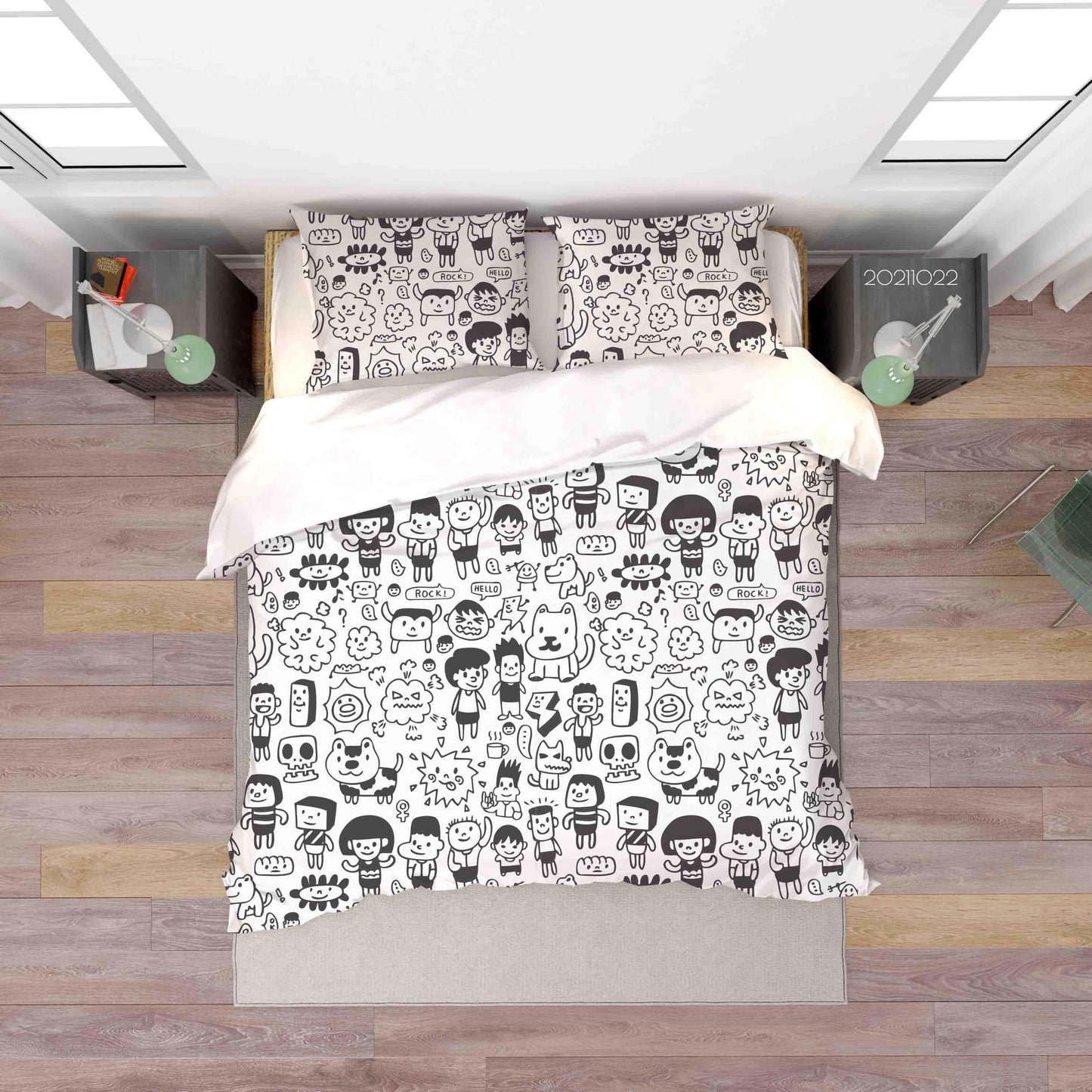 3D Cartoon Comic Illustration Doodle Quilt Cover Set Bedding Set Duvet Cover Pillowcases 60