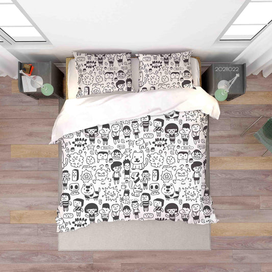 3D Cartoon Comic Illustration Doodle Quilt Cover Set Bedding Set Duvet Cover Pillowcases 60
