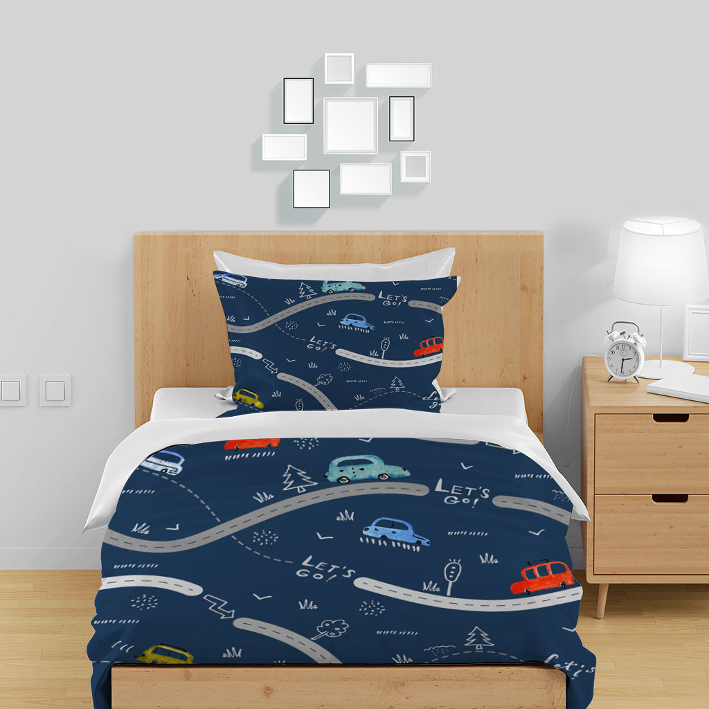3D Car Cycling Road Trucks Blue Quilt Cover Set Bedding Set Duvet Cover Pillowcases 1321