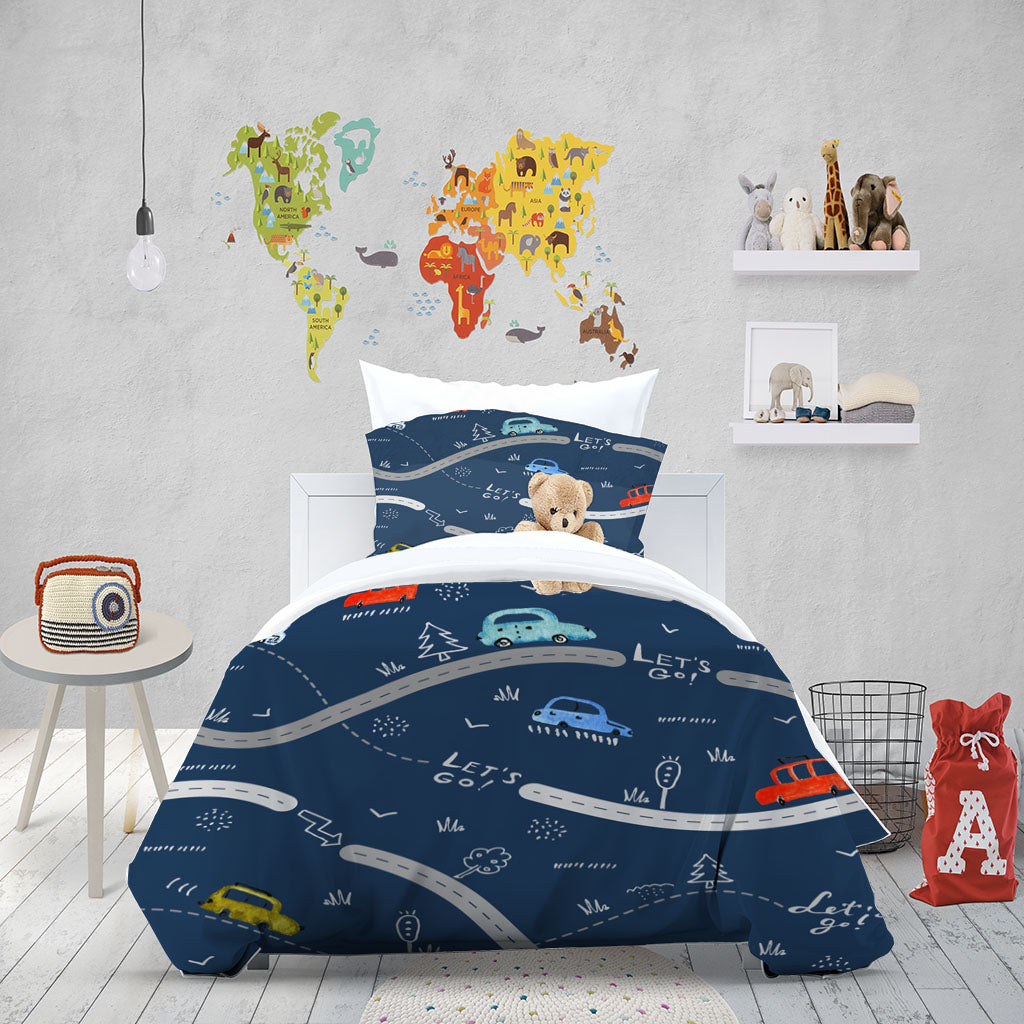 3D Car Cycling Road Trucks Blue Quilt Cover Set Bedding Set Duvet Cover Pillowcases 1321