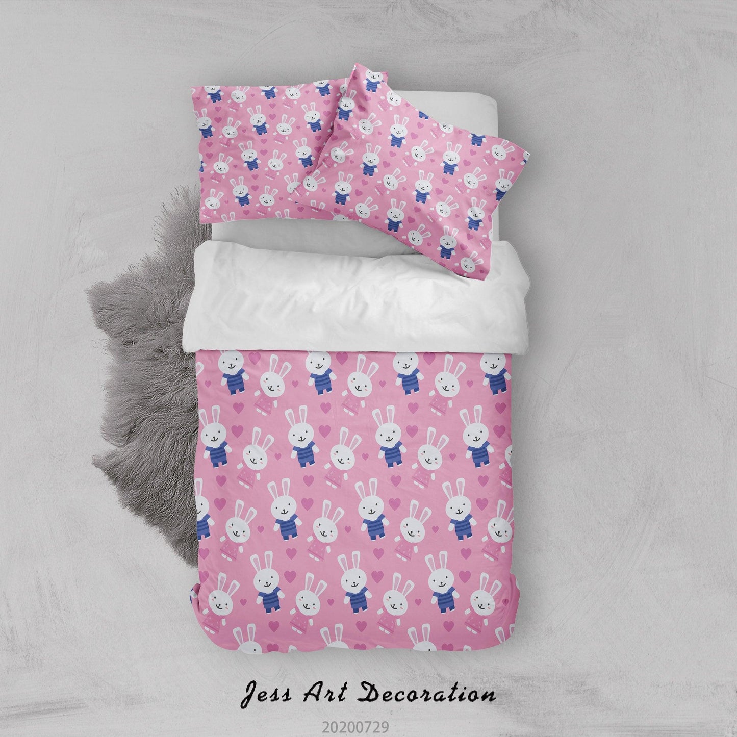 3D Cartoon Pink Bunny Quilt Cover Set Bedding Set Duvet Cover Pillowcases LXL 169