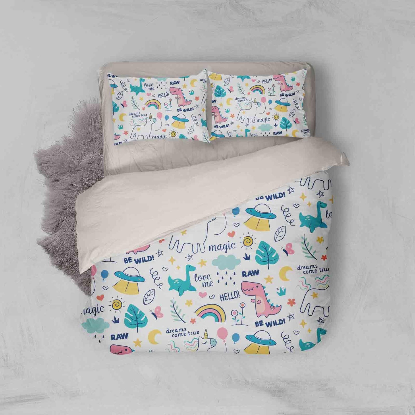 3D Cartoon Dinosaur Spaceship Unicorn Rain Quilt Cover Set Bedding Set Pillowcases 26