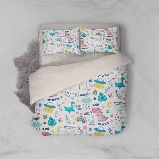 3D Cartoon Dinosaur Spaceship Unicorn Rain Quilt Cover Set Bedding Set Pillowcases 26