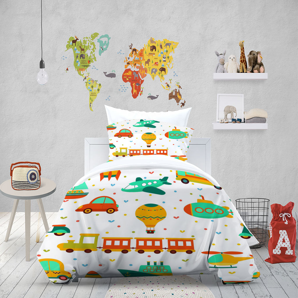 3D Car Bus Aircraft Hot Air Balloon Quilt Cover Set Bedding Set Duvet Cover Pillowcases 1330