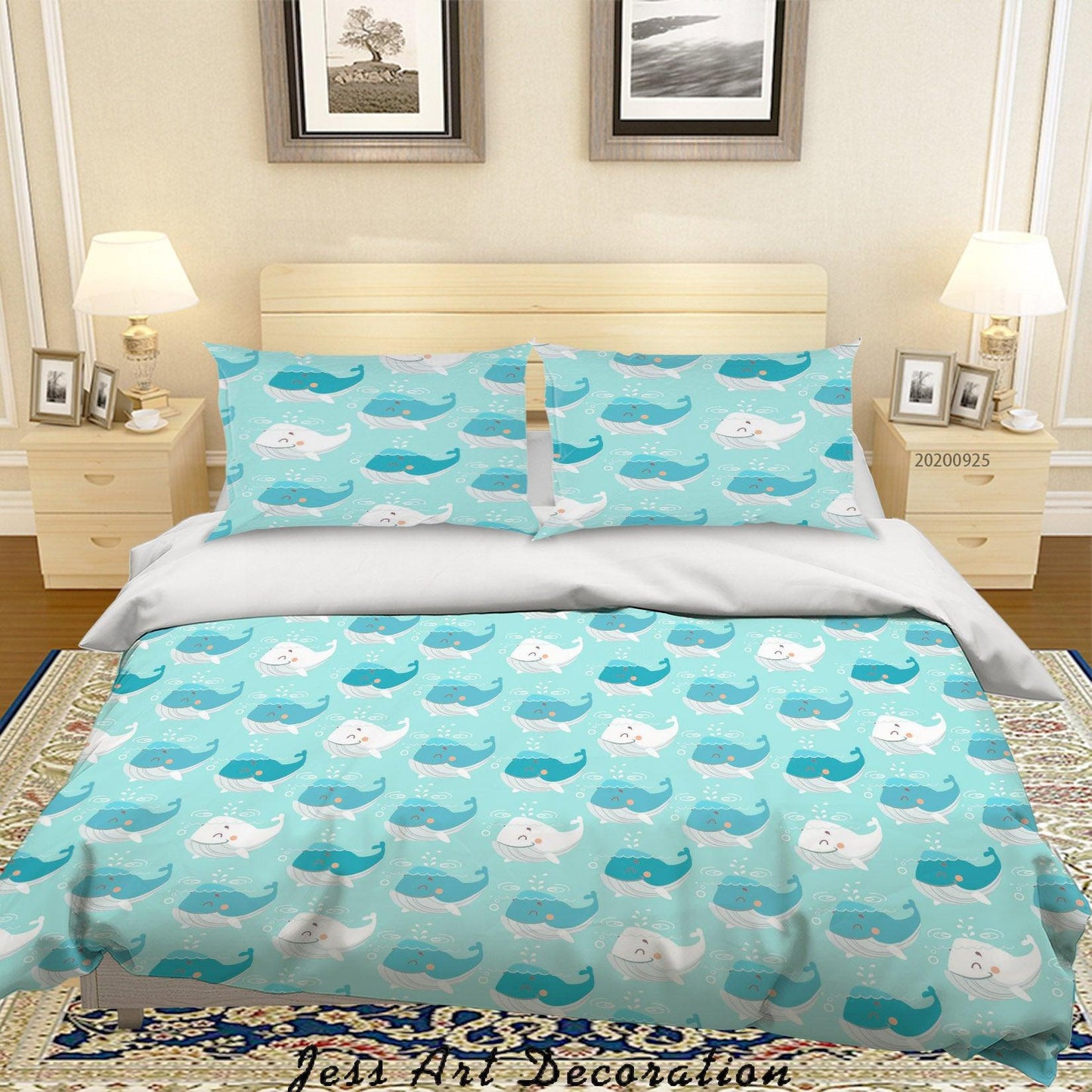 3D Cartoon Animal Whale Pattern Quilt Cover Set Bedding Set Duvet Cover Pillowcases WJ 6412