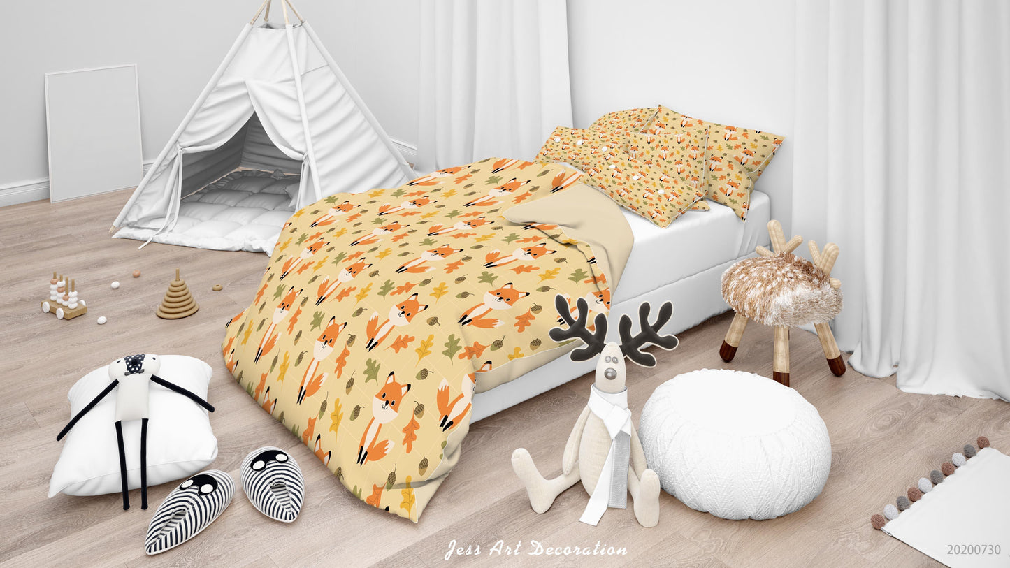 3D Cartoon Orange Fox Quilt Cover Set Bedding Set Duvet Cover Pillowcases LXL 60