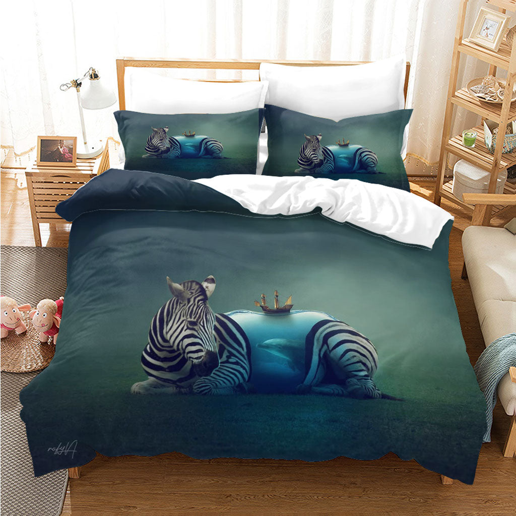 3D Animal Zebra Ship Quilt Cover Set Bedding Set Duvet Cover Pillowcases 1139