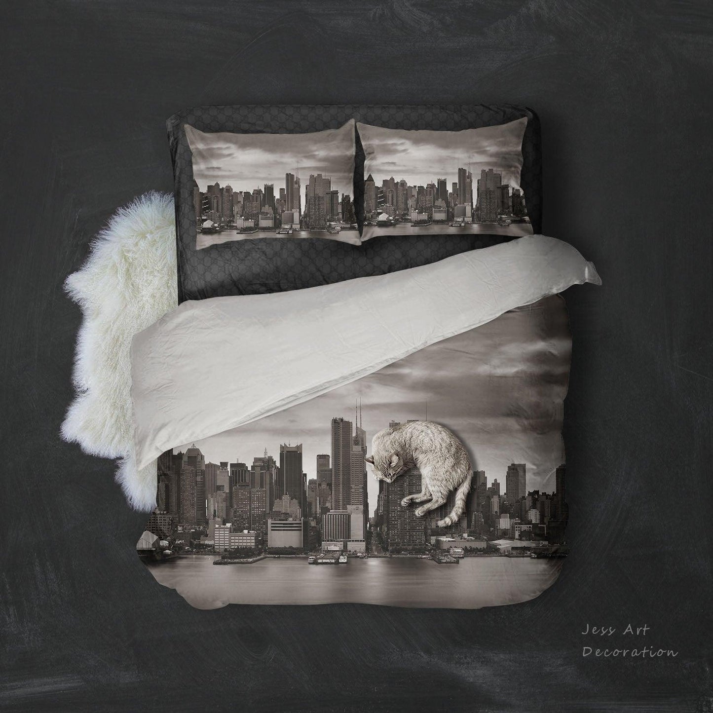 3D Black White City Scenery Quilt Cover Set Bedding Set Pillowcases 67