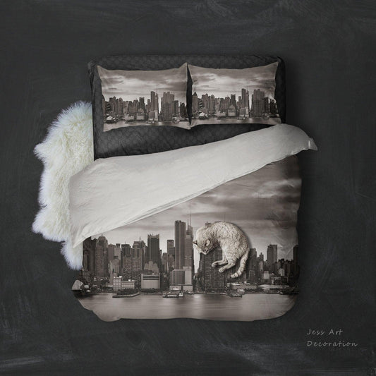 3D Black White City Scenery Quilt Cover Set Bedding Set Pillowcases 67