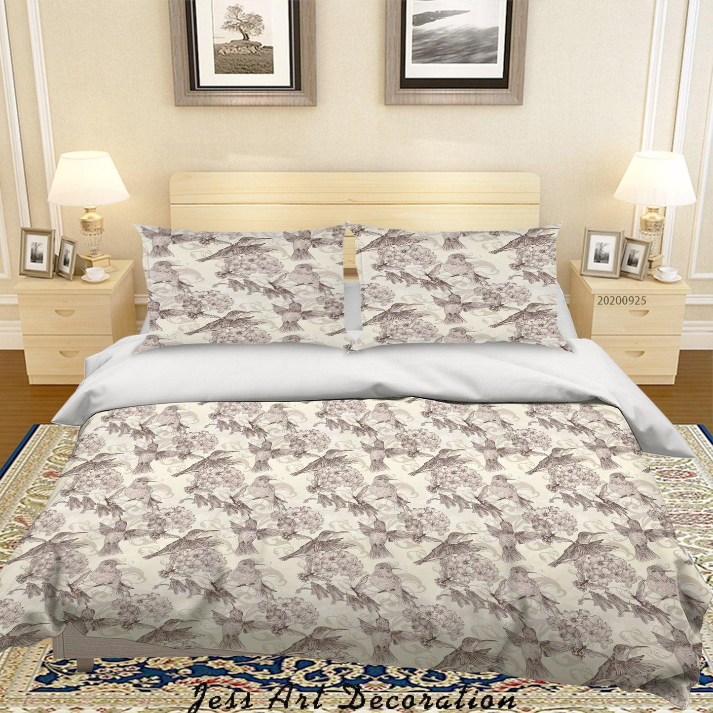 3D Cartoon Animal Bird Floral Pattern Quilt Cover Set Bedding Set Duvet Cover Pillowcases WJ 6422