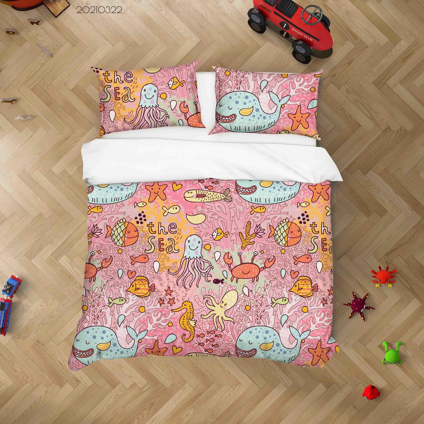 3D Cartoon Pink Sealife Quilt Cover Set Bedding Set Duvet Cover Pillowcases 27 LQH
