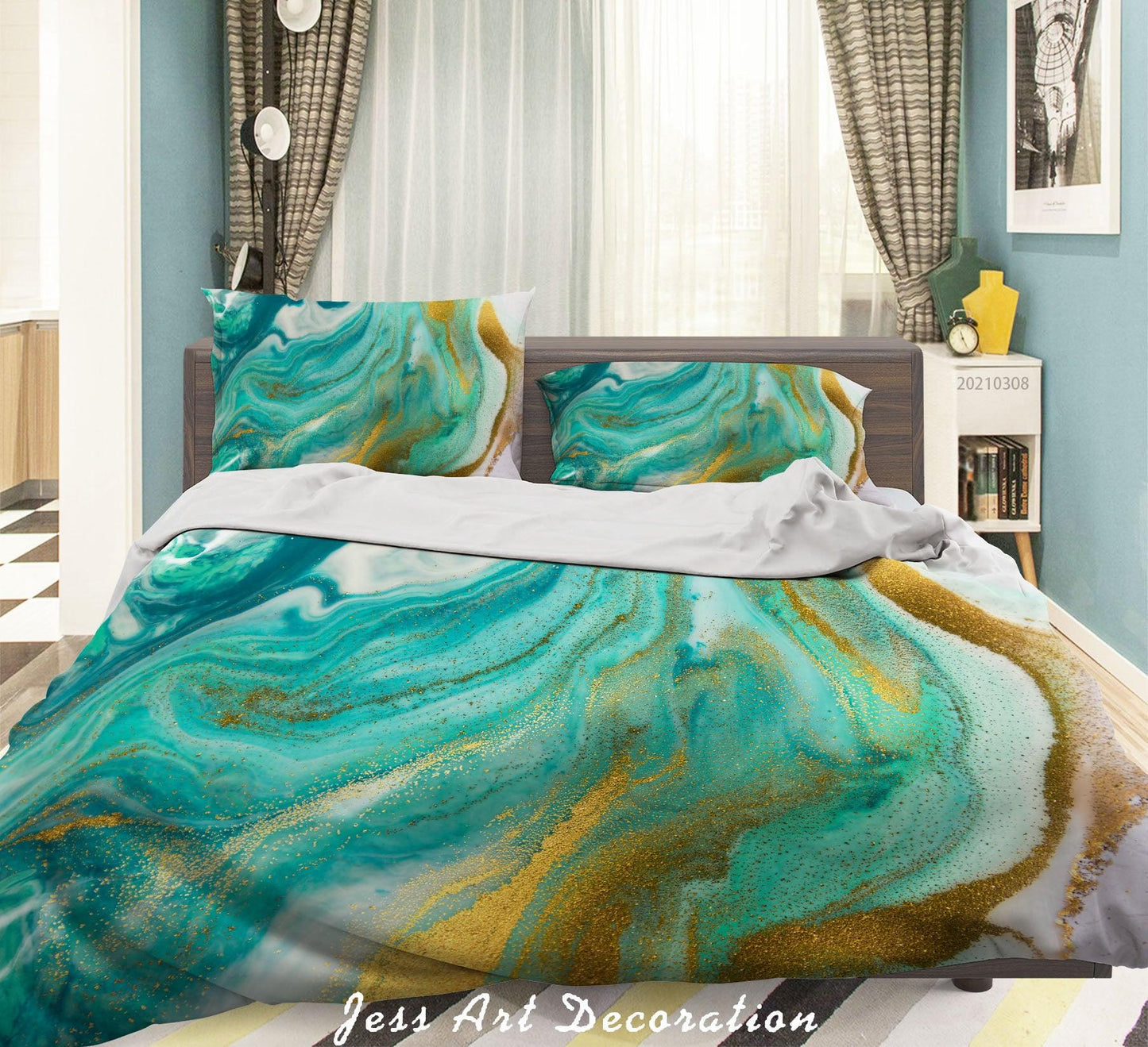 3D Abstract Green Marble Quilt Cover Set Bedding Set Duvet Cover Pillowcases 321