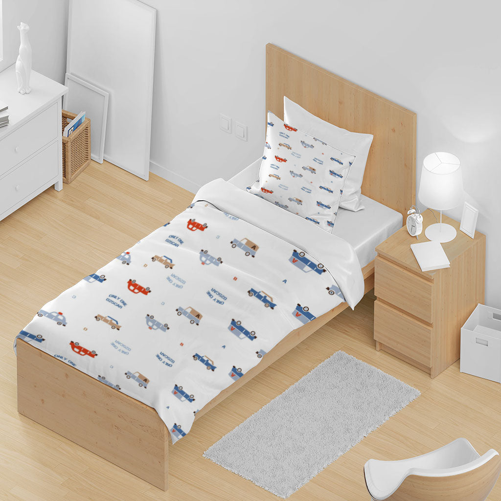 3D Car Bus Letter White Quilt Cover Set Bedding Set Duvet Cover Pillowcases 1334