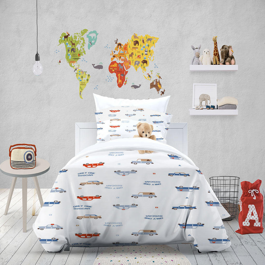 3D Car Bus Letter White Quilt Cover Set Bedding Set Duvet Cover Pillowcases 1334