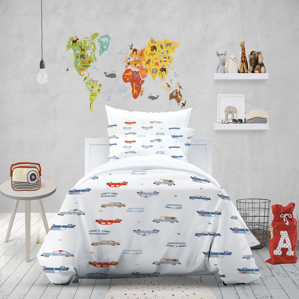 3D Car Bus Letter White Quilt Cover Set Bedding Set Duvet Cover Pillowcases 1334