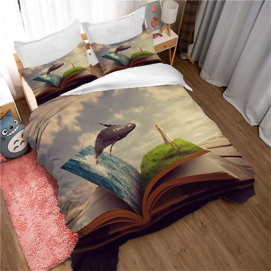 3D Book Flood Dragon Girl Quilt Cover Set Bedding Set Duvet Cover Pillowcases 1140