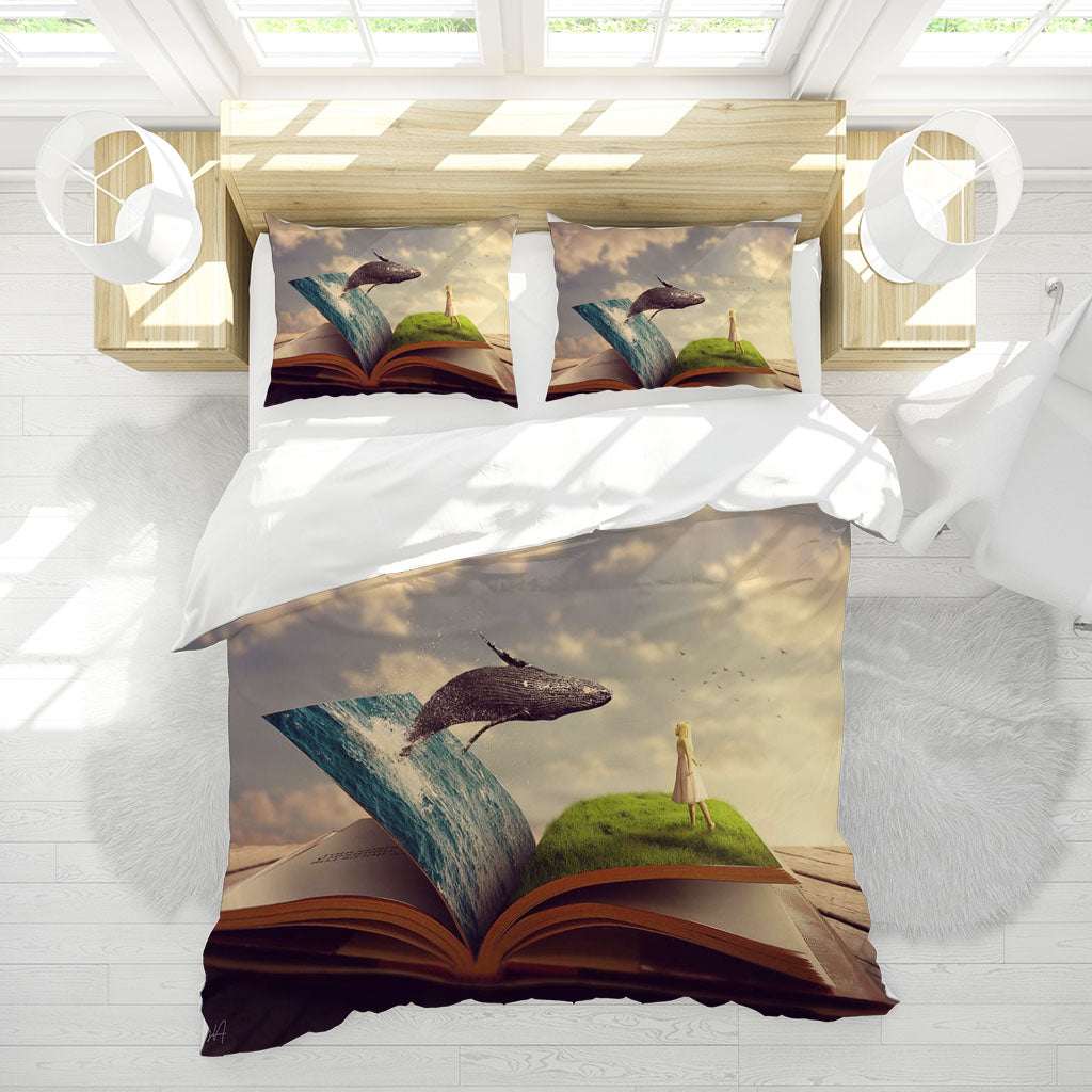 3D Book Flood Dragon Girl Quilt Cover Set Bedding Set Duvet Cover Pillowcases 1140