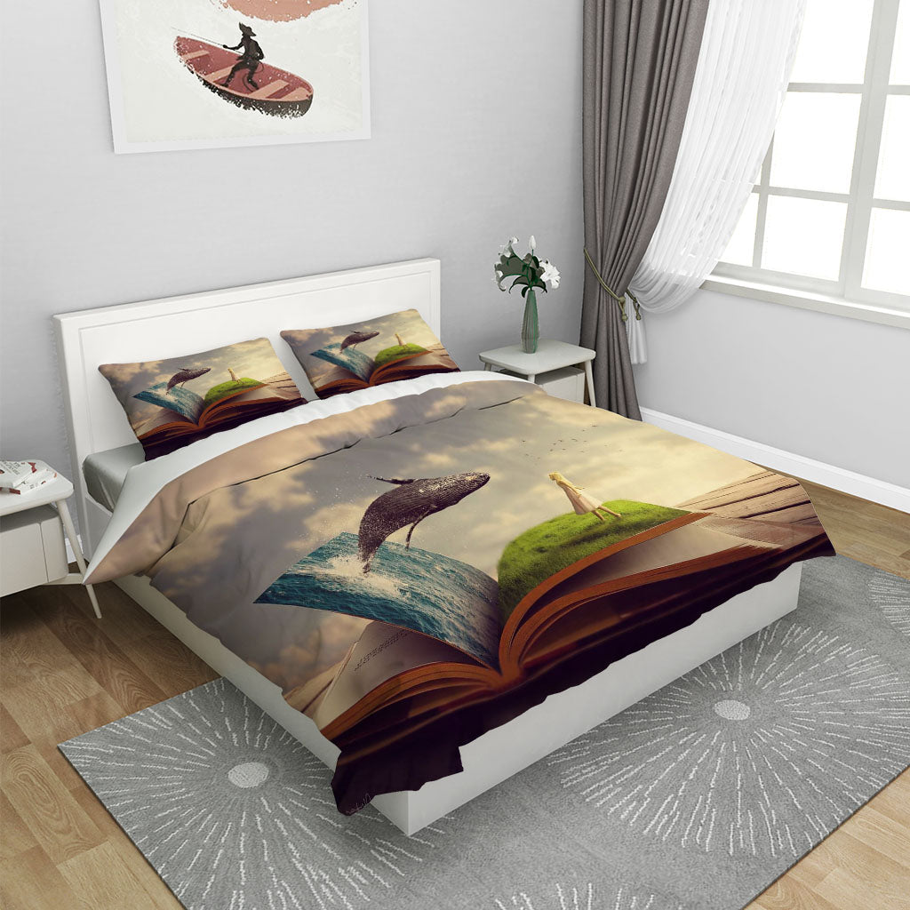 3D Book Flood Dragon Girl Quilt Cover Set Bedding Set Duvet Cover Pillowcases 1140