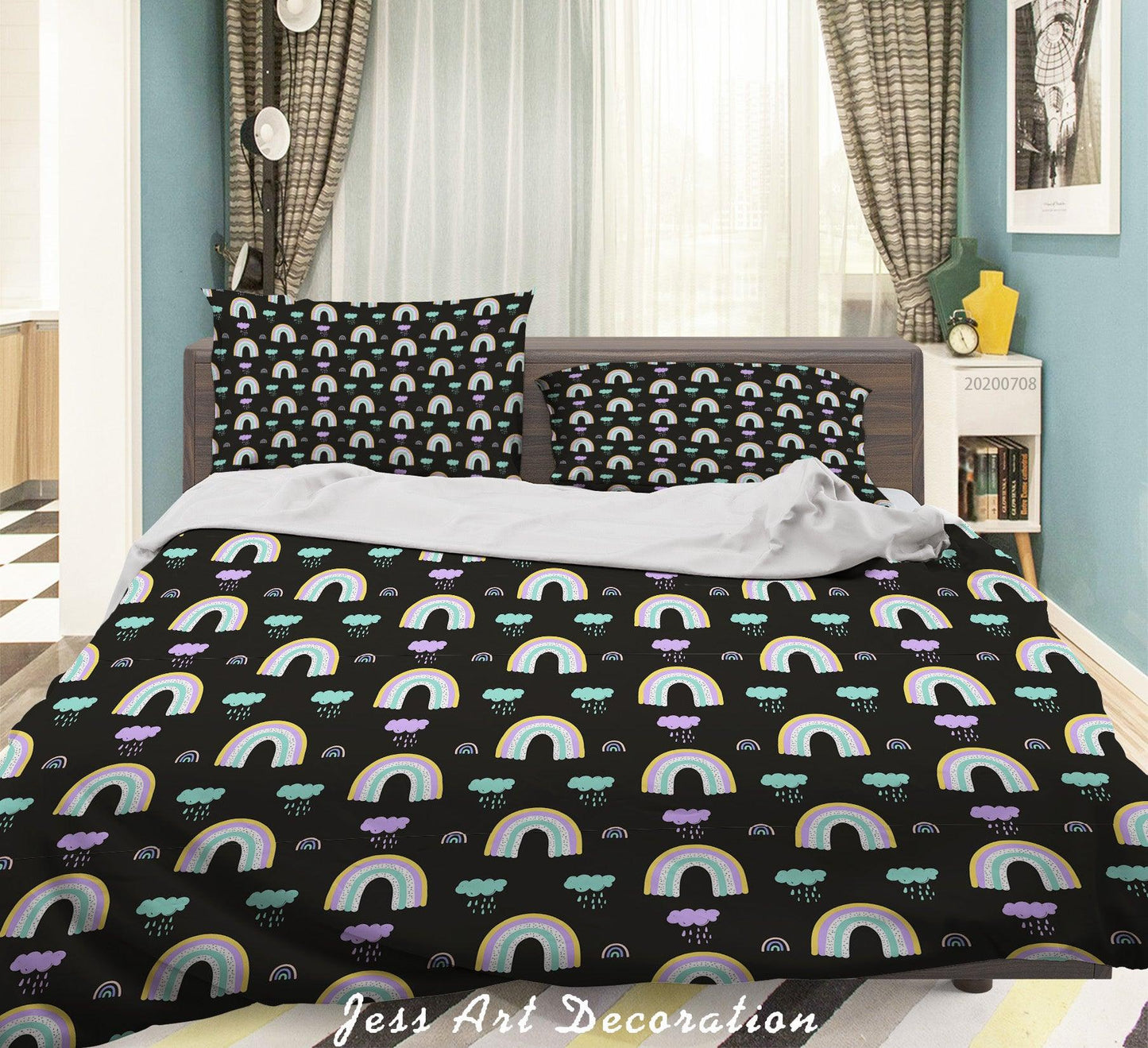 3D Black Rainbow Clouds Quilt Cover Set Bedding Set Duvet Cover Pillowcases SF57