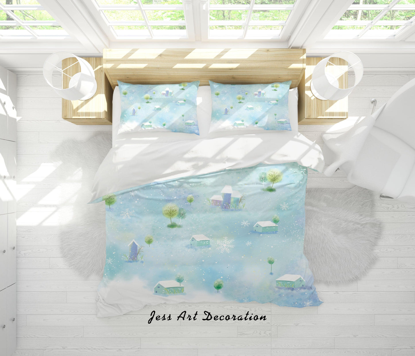 3D Cartoon Blue House Tree Quilt Cover Set Bedding Set Duvet Cover Pillowcases A552 LQH